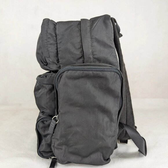 Auth PRADA Milano Triangular Plate Nylon Multipocket Messenger Black BACKPACK - Picture 1 of 15